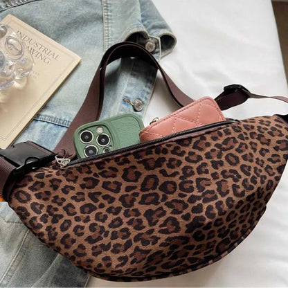 Women S Leopard Print Chest Bag Autumn Winter Crossbody Bag Trendy Sporty Multifunctional Waist Bag
