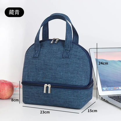 Insulated Bag Aluminum Foil Thickened Lunch Box Handheld Double Bento Student - Thick