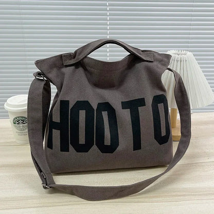 Large Canvas Tote Bag – Letter Print Crossbody Shoulder Bag