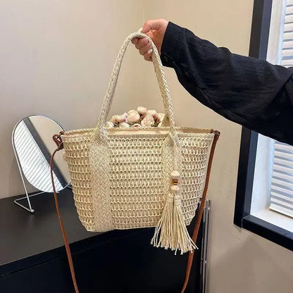 Stylish Straw Woven Crossbody Bag Boho Summer Beach Bag Tassel Handbag Women S Casual Outings