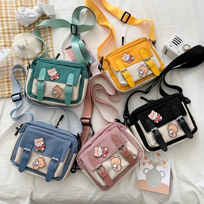 Girl S Nylon Shoulder Bag Badge Harajuku Shoulder Bag Casual Square Cute Messenger Bag Women Travel