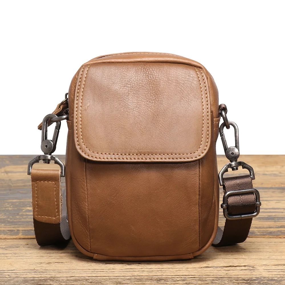 Crossbody Cowhide Waist Bag Belt Retro Genuine Leather Single-Shoulder Backpack