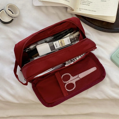Double Layer Cosmetic Bag Nylon Travel Makeup Organizer Large Capacity Toiletry Multifunction Pencil