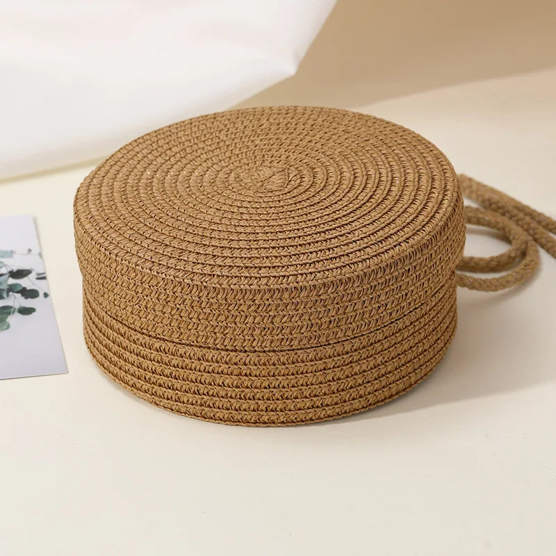 Round Woven Straw Crossbody Bag for Women – Boho Chic