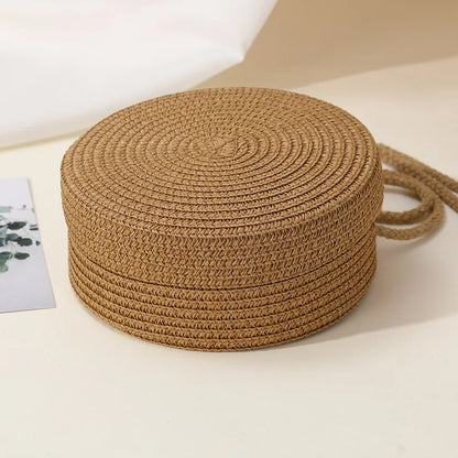 Round Woven Straw Crossbody Bag for Women – Boho Chic