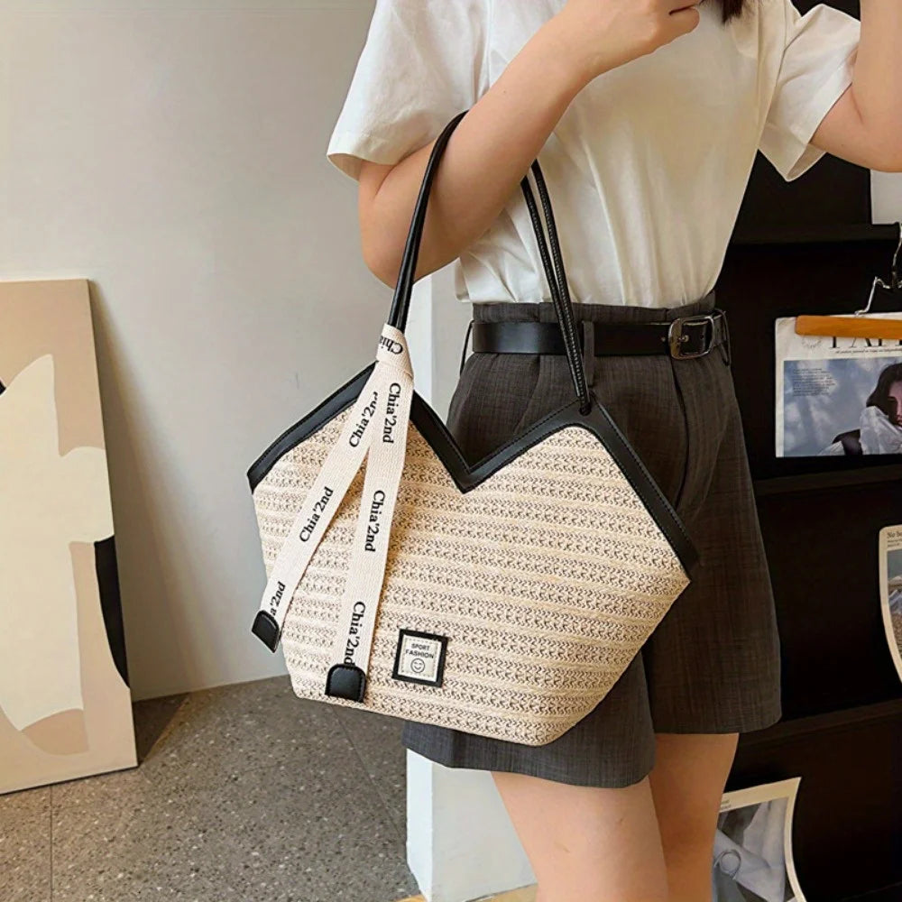 Straw Woven Beach Tote Bag – Women's Lightweight Shoulder Handbag