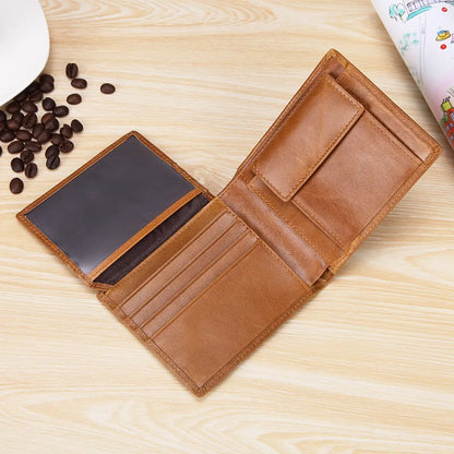 Retro Oil Waxed Leather Men S Wallet Genuine Leather Rfid Multi-Slot Wallet