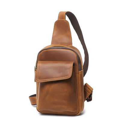 Retro Men S Chest Bag Crazy Horse Leather Casual Crossbody Backpack
