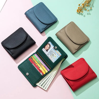 Women Genuine Leather Mini Wallet Rfid Folding Simple Ultra-Thin Small Soft Cowhide Female Card