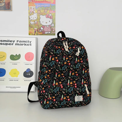 Sweet Fresh Floral Print Backpack Teen Girls Light Weight Multi-Purpose Large Capacity School Bag