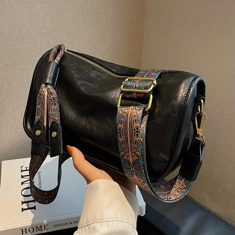 Crossbody Bag with Wide Graphic Strap – Women's Shoulder Bag