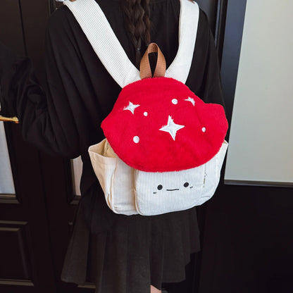 Fashionable Plush Cartoon Mushroom Student Backpack Soft Lightweight Large Capacity Girl S School
