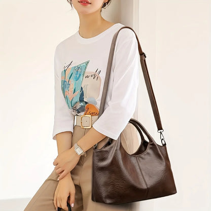 Large Capacity Leather Shoulder Bag – Women's Elegant Handbag