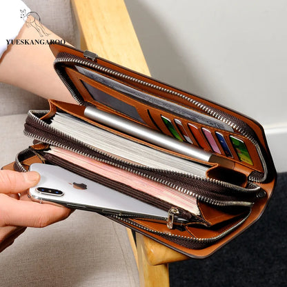 Men S Hand-Held Fashionable Business Double-Zipper Wrist Large-Capacity Multi-Slot Multi-Functional