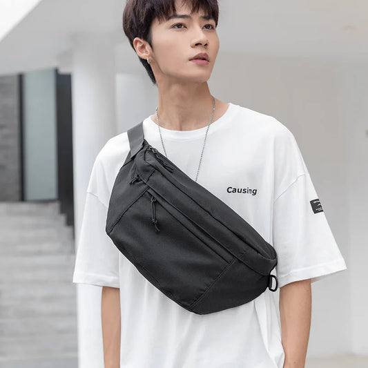 Men S Crossbody Large-Capacity Bag Waterproof Casual Simple Lightweight Waist Bag - Waterproof