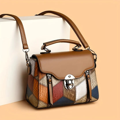 Retro Patchwork Leather Crossbody Bag – Women's Shoulder Handbag