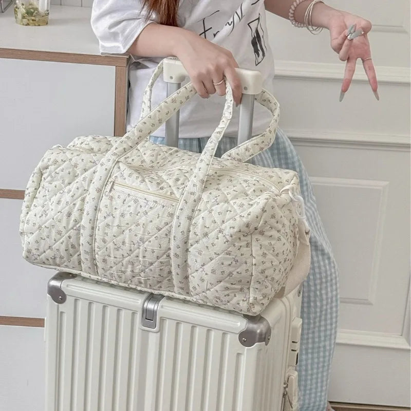 Quilted Floral Duffle Bag with Detachable Shoulder Strap