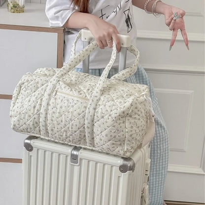 Quilted Floral Duffle Bag with Detachable Shoulder Strap