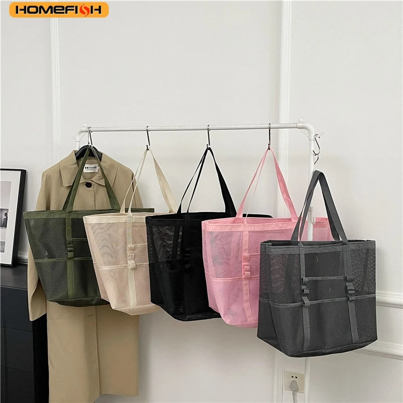 Homefish Multipocket Summer Large Beach Bag Towels Mesh Durable Toys Waterproof Underwear Pocket