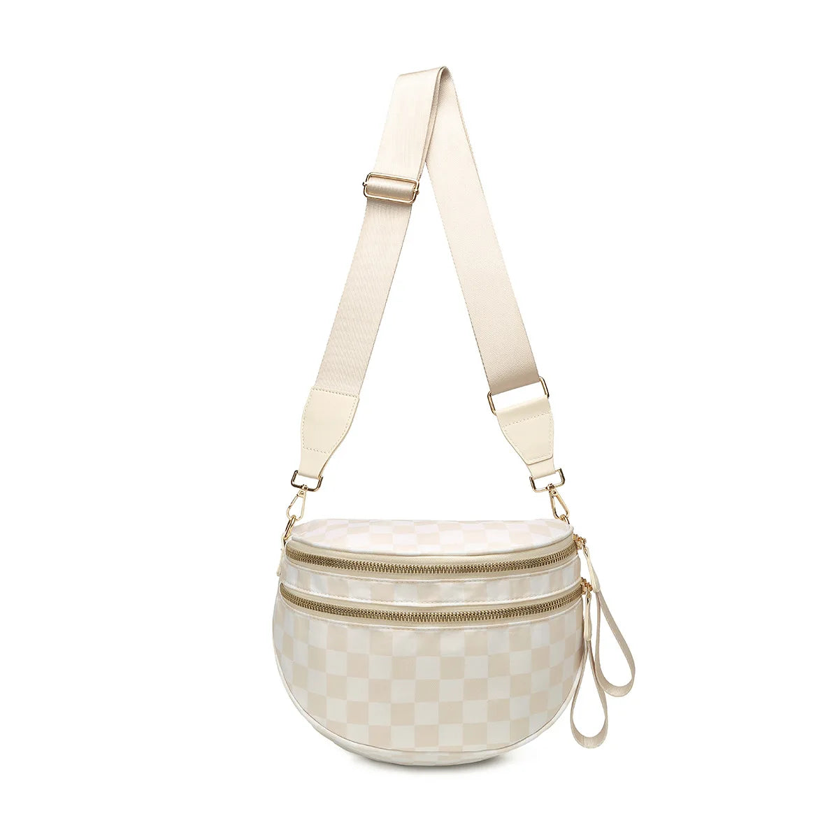 Checkered Saddle Crossbody Bag – Dual Zipper Shoulder & Waist Pack for Women
