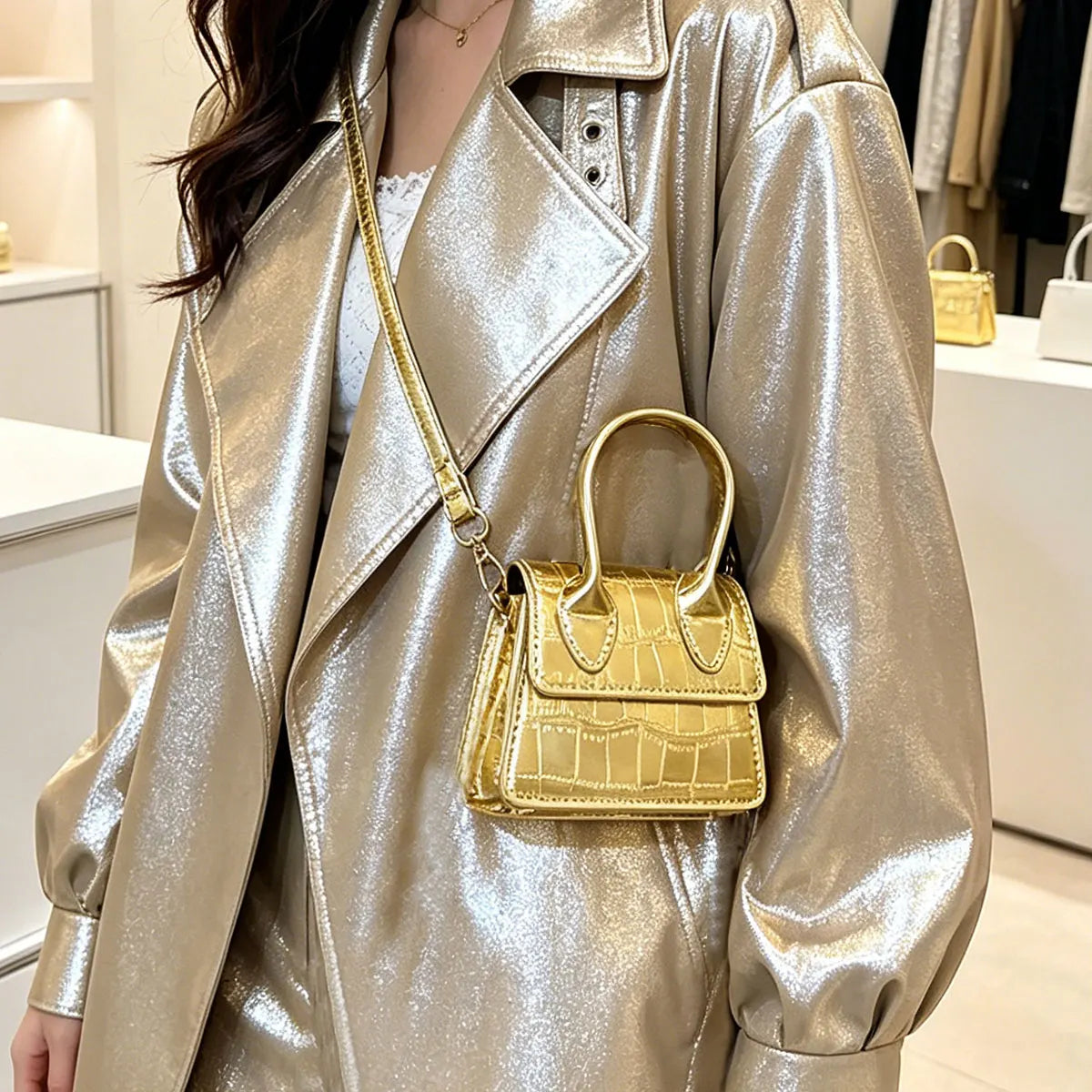 Fashionable Stone Patterned Shiny Mini Square Bag Candy Colored Shoulder Crossbody Suitable