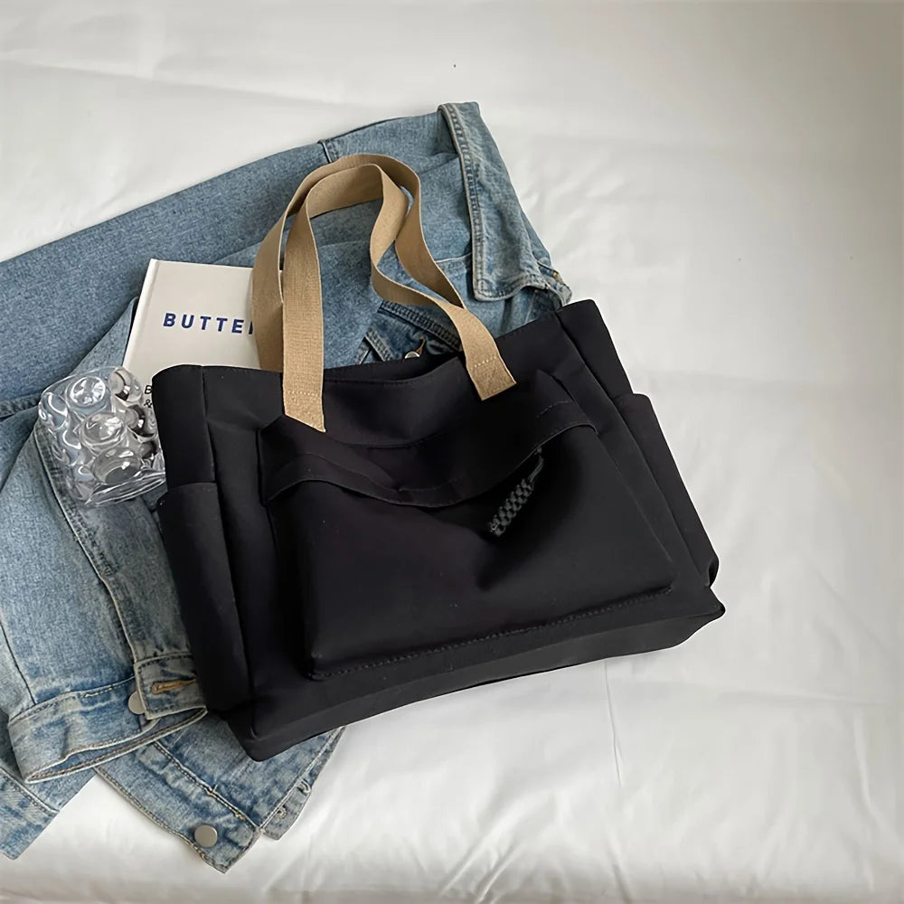 Nylon Tote Bag with Multiple Pockets – Lightweight Foldable Everyday Bag