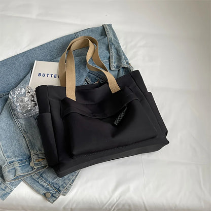 Nylon Tote Bag with Multiple Pockets – Lightweight Foldable Everyday Bag