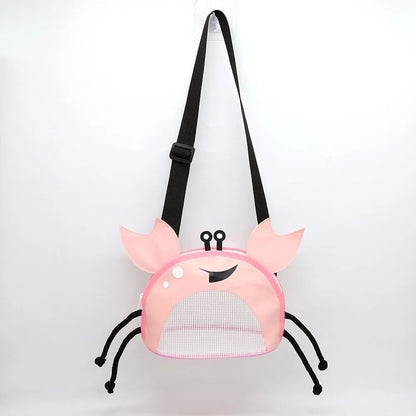 Novelty Design Crab Mesh Storage Bag Cute Cartoon Pattern Zipper Beach Bag Girl Shoulder Bag