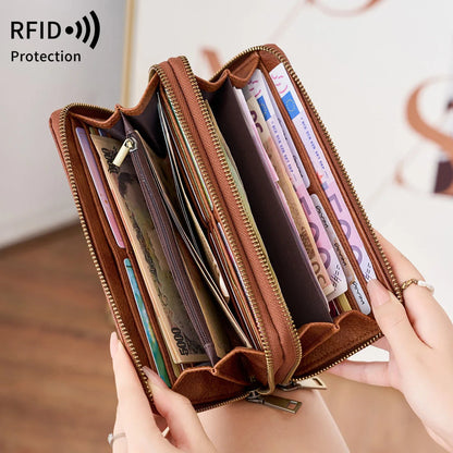 Rfid Men S Business Wallet Double Zipper Long Retro Large Capacity Women Hand
