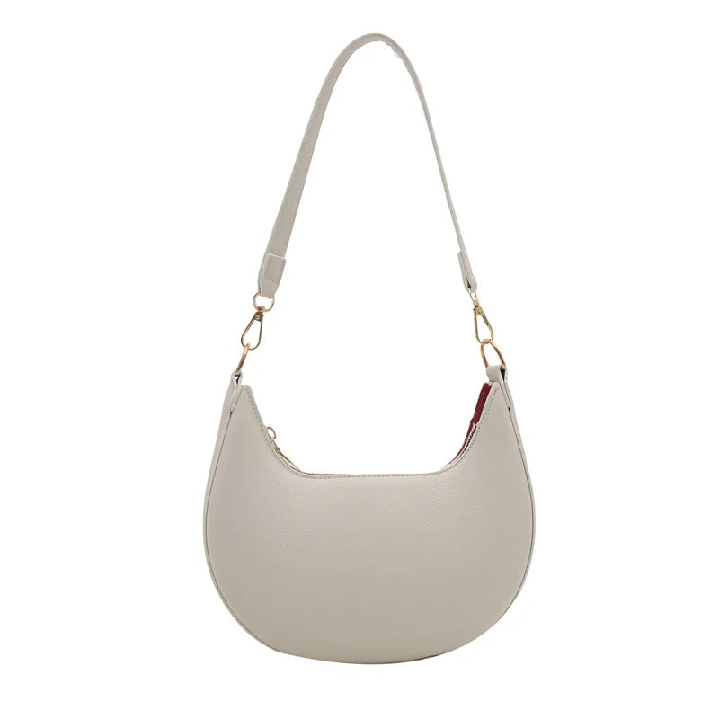 Minimalist Brown Crescent Underarm Bag Soft Leather Shoulder Purse Detachable Strapfor Woman Daily