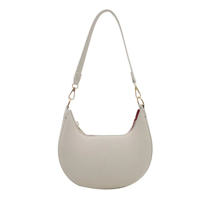 Minimalist Brown Crescent Underarm Bag Soft Leather Shoulder Purse Detachable Strapfor Woman Daily