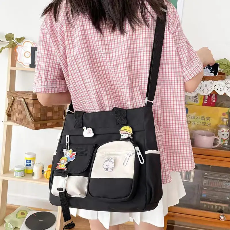 Kawaii Canvas Crossbody Bag – Japanese Style Shoulder Bag for Women & Students