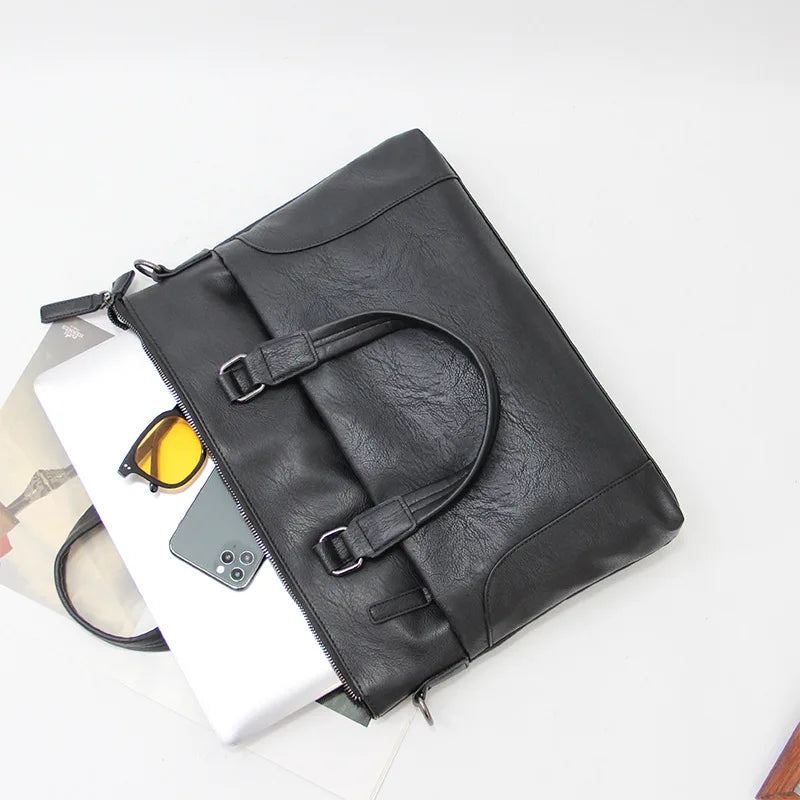14 4-Inch Computer Bag Pu Leather Patchwork Simple Men S Casual Handbag Travel Business Waterproof