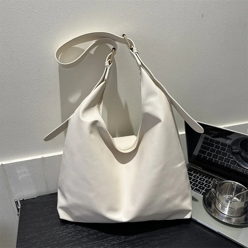 Sleek Black Leather Shoulder Underarm Bag Minimalist Spacious Perfect Everyday Casual Chic Outfits