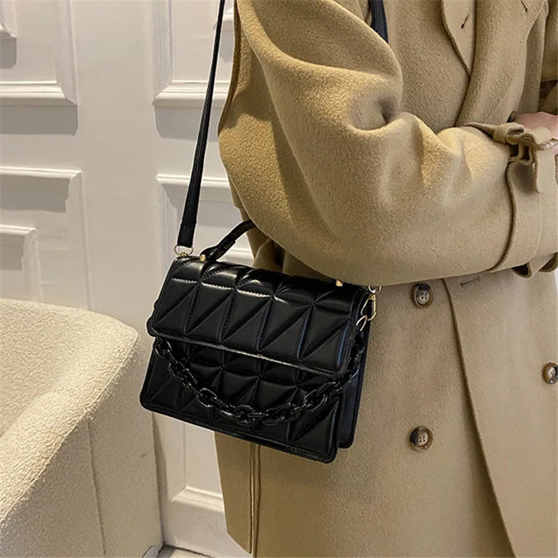 Quilted Mini Square Bag – Chain Accent Crossbody & Shoulder