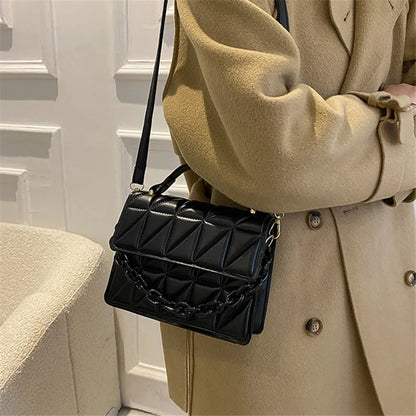 Quilted Mini Square Bag – Chain Accent Crossbody & Shoulder