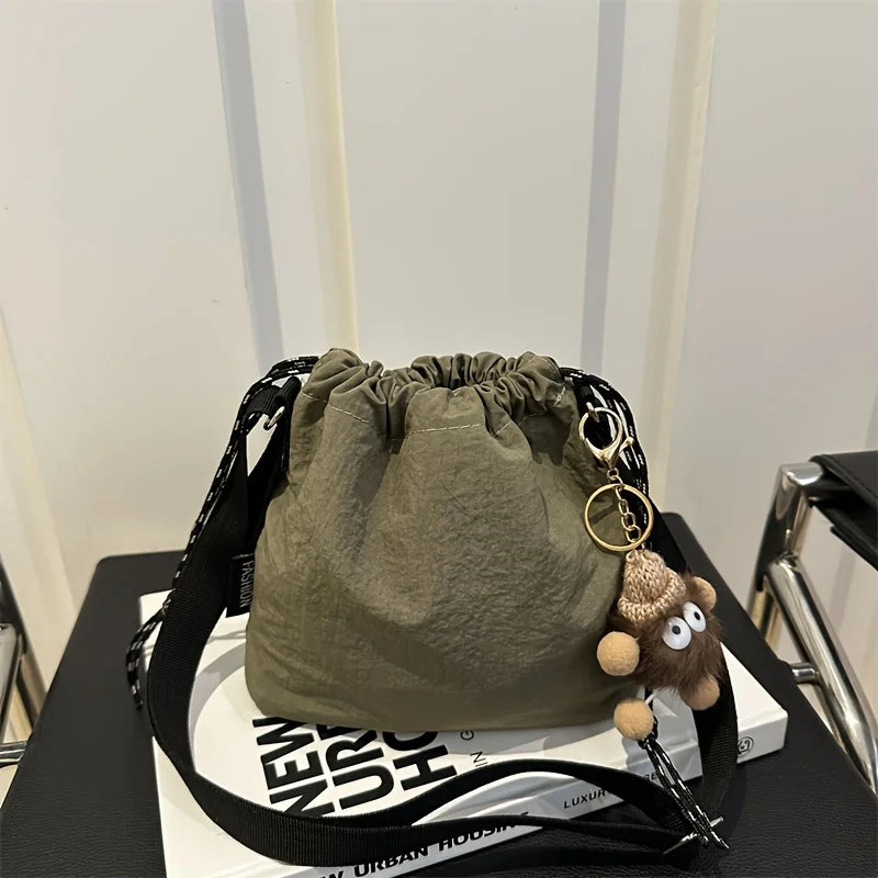 Nylon Drawstring Crossbody Bucket Bag for Women
