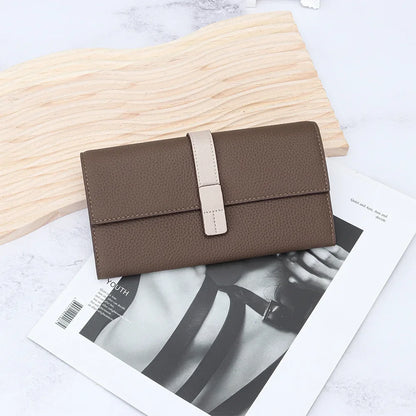 Color Contrast Long Purse Women Large Capacity Passport Position Mobile Phone Holding Bag Leather