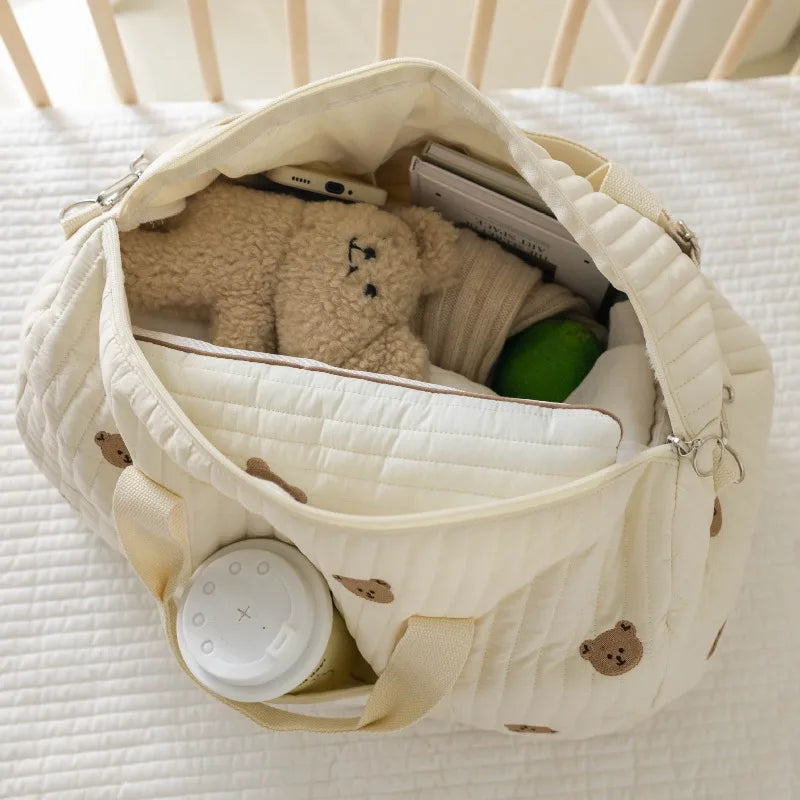 Quilted Embroidery Duffle Bag – Cute Lightweight Mommy Tote