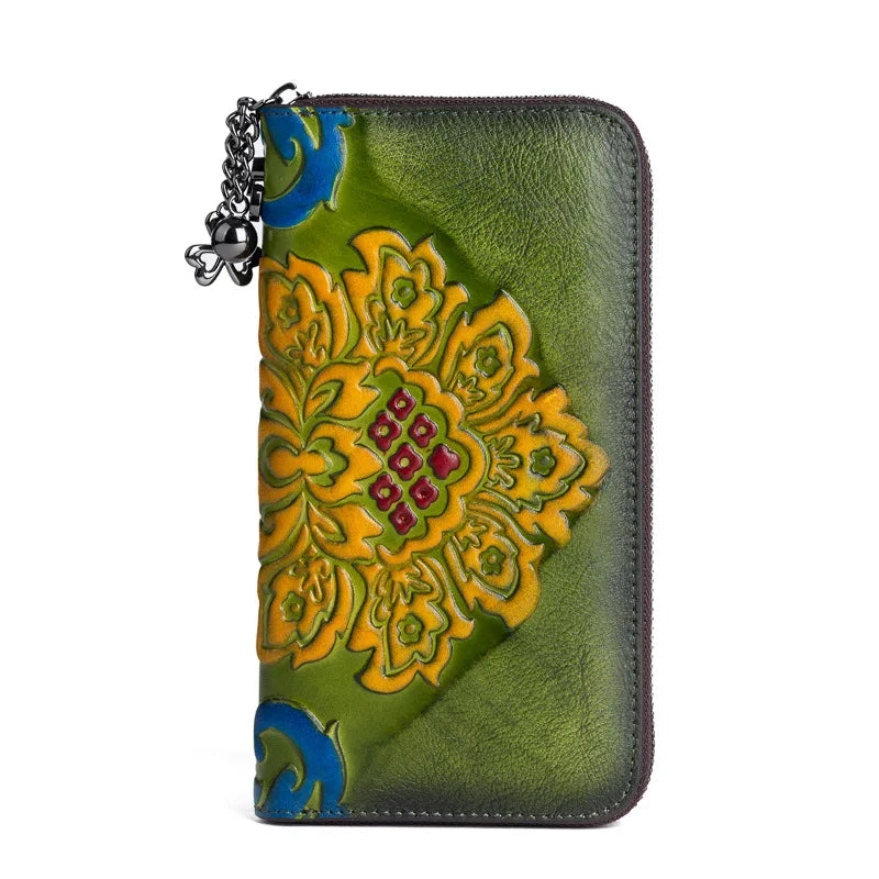 Women S Top Layer Vegetable-Tanned Cowhide Color-Polished Long Retro Wallet