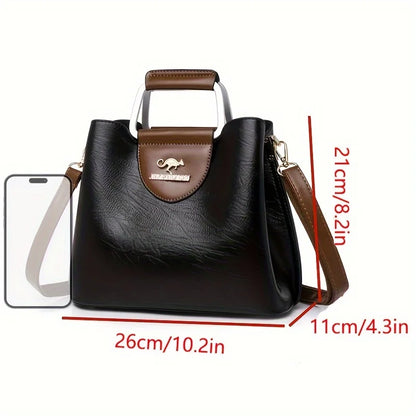 Leather Tote Bag – Vintage Two-Tone Crossbody Handbag for Women