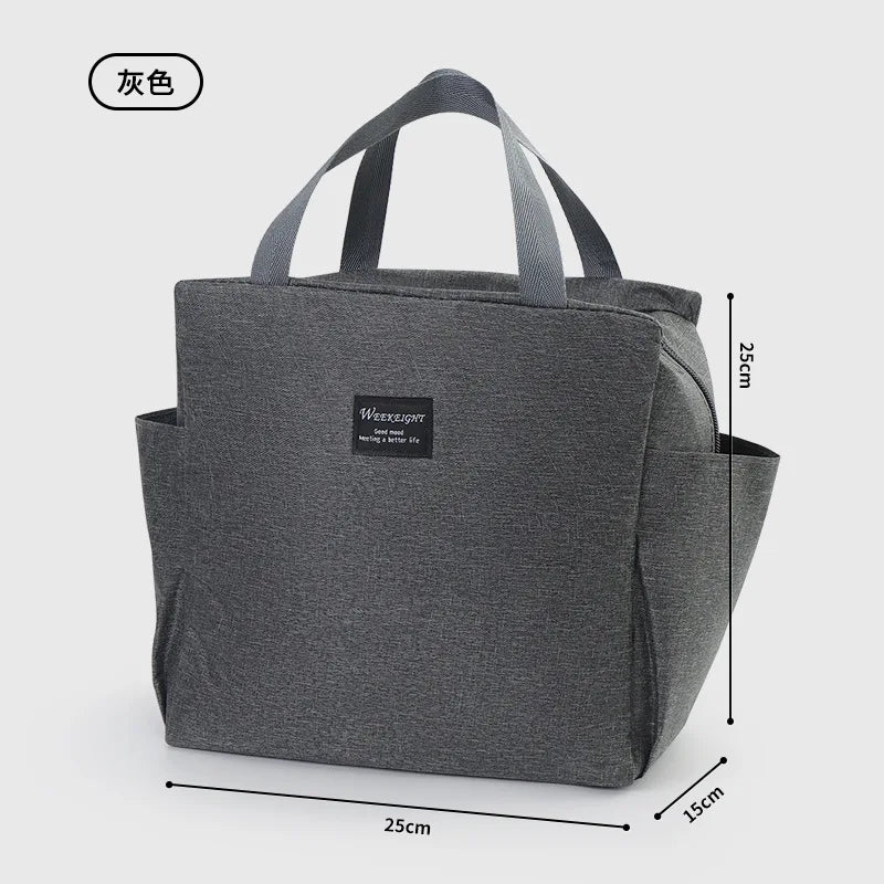 Simple Zipper Insulation Bag Aluminum Foil Thickened Lunch Box Handheld Double Bento Student - Thick