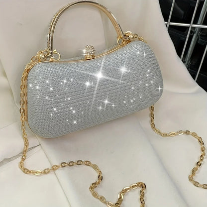 Rhinestone Evening Clutch Bag with Gold Chain Strap