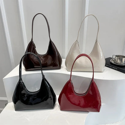 Retro Patent Leather Shoulder Bag for Women
