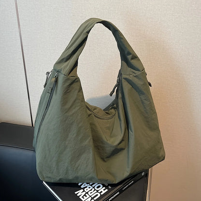 Nylon Tote Bag with Multiple Zipper Pockets – Solid Color Everyday Carry