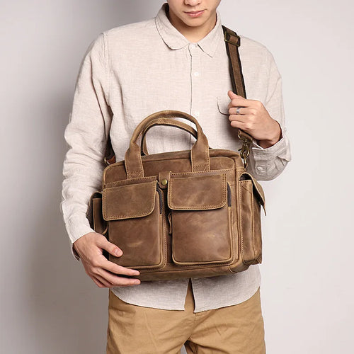 Retro Men S Real Leather Handhold Head Layer Crazy Horse Shoulder Crossbody Bag Large Capacity