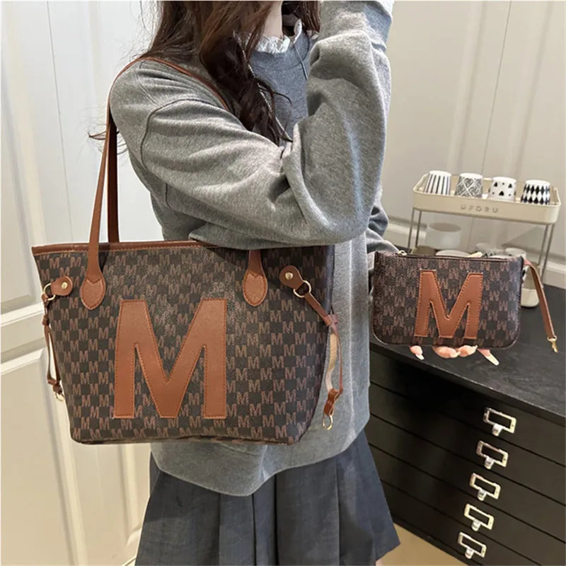 Monogram Tote Bag Set – Large Shoulder Bag with Mini Pouch