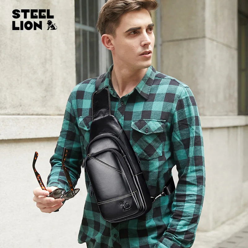 Men S Genuine Leather Chest Bag Top Layer Cowhide Casual Men S Crossbody Large Capacity