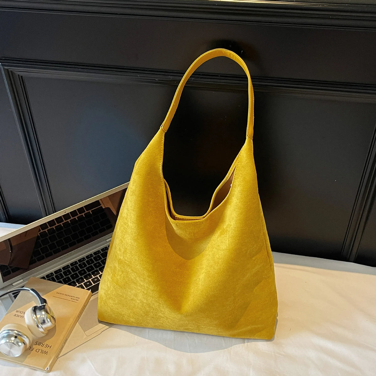 Suede Texture Large Tote Bag – Women's Minimalist Shoulder Handbag