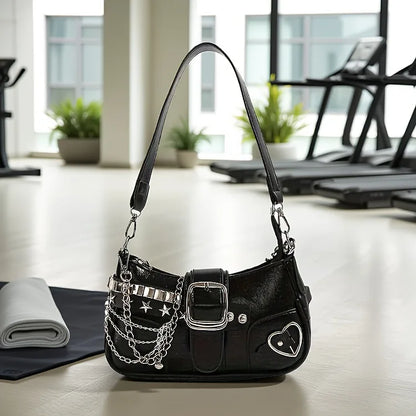 Y2K Korean Style Shoulder Bag with Chain & Star Studs